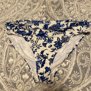 Ralph Lauren Ladies Size 14 Blue White Floral Bikini Bottom Gold Logo